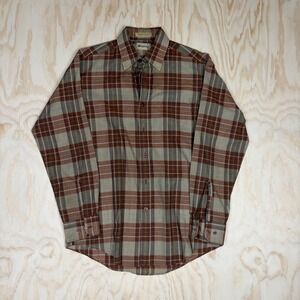Wedgefield Mens Plaid Button Down Shirt Brown Tan Grey Long Sleeve Size Medium